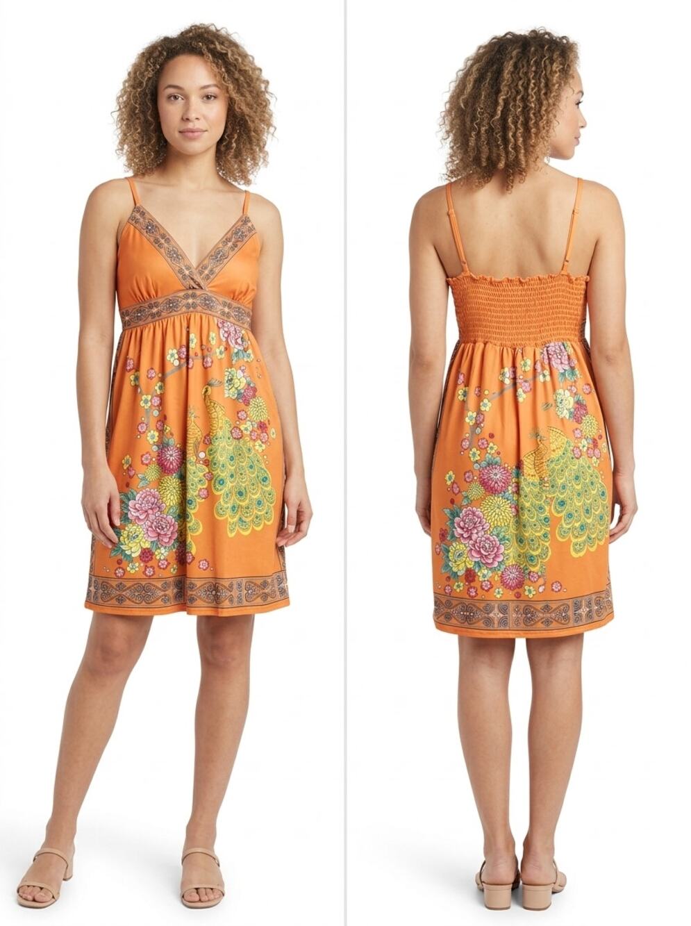 5th Culture Orange Mini Knit Smocked Sundress Dress Women Size M